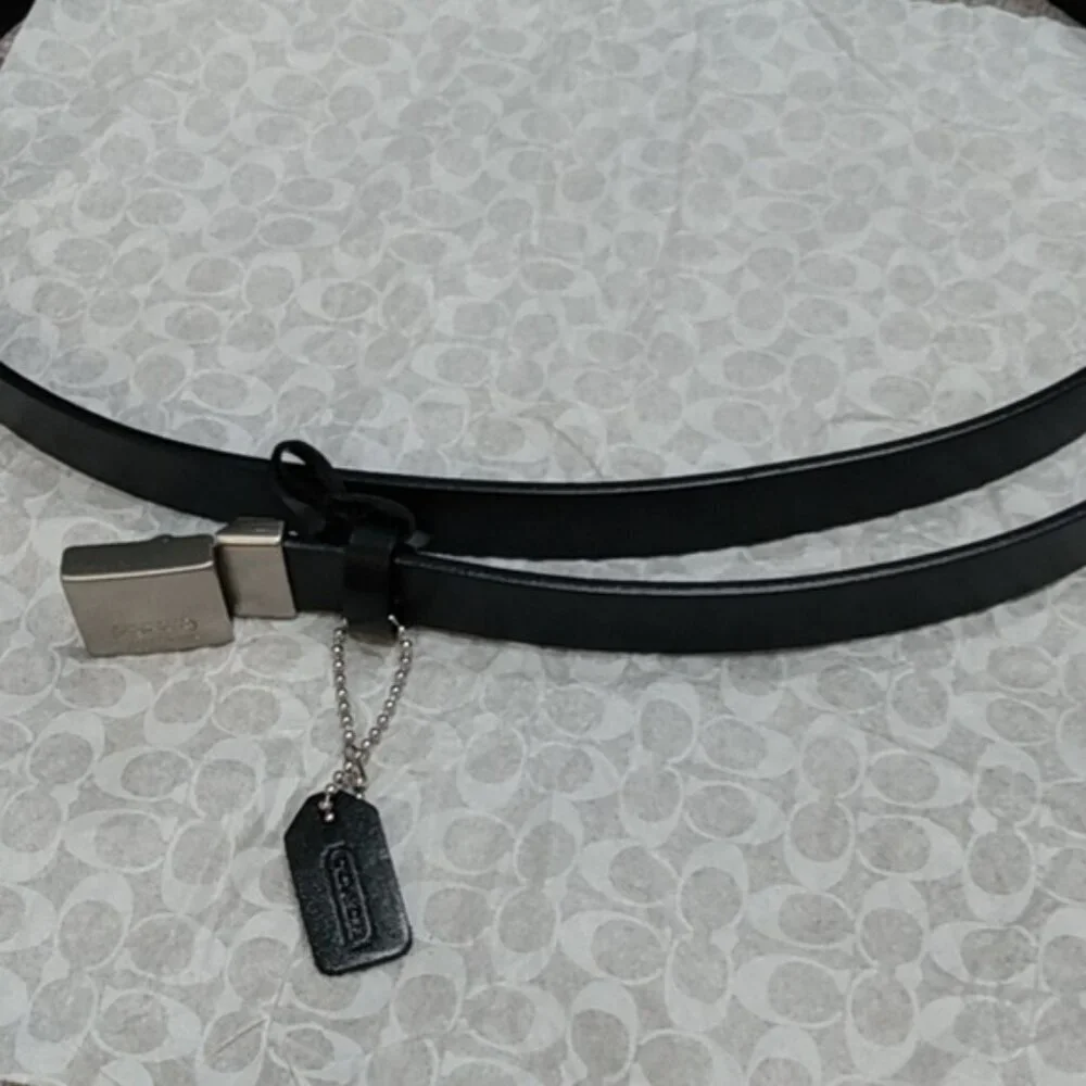 New, Coach Black Polished Calfskin Trademark Logo Buckle Belt - Picture 10 of 16